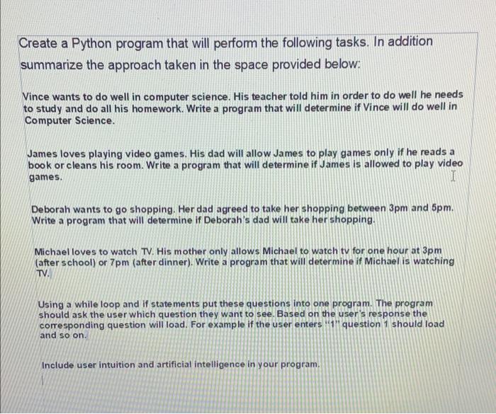 Solved Create a Python program that will perform the | Chegg.com