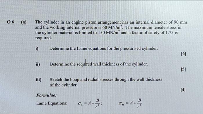 Solved Q.6 The cylinder in an engine piston arrangement has | Chegg.com