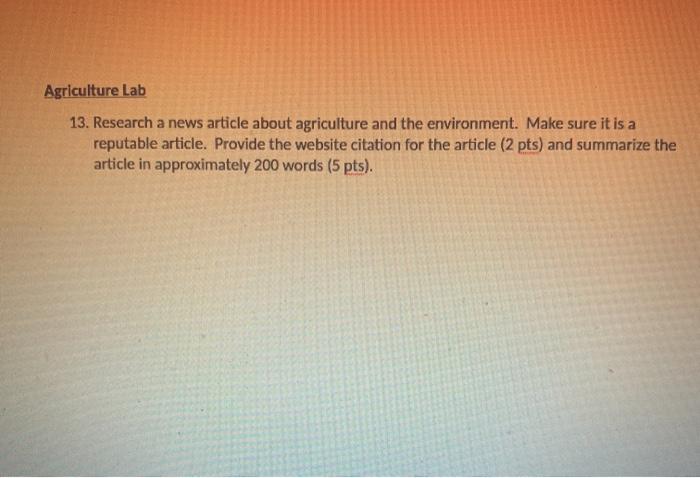 Solved Agriculture Lab 13 Research A News Article About Chegg Com