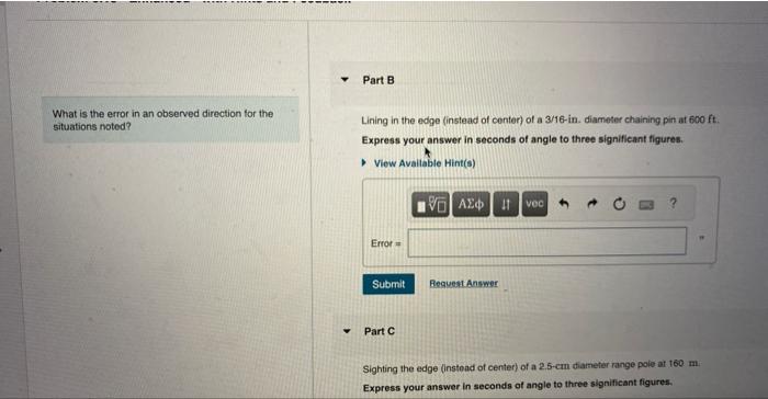 Solved What is the error in an observed direction for the | Chegg.com