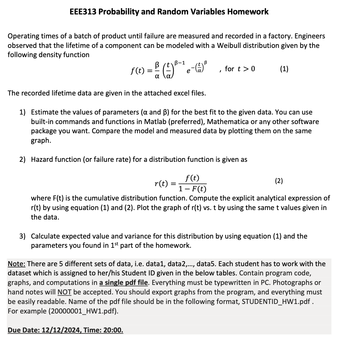 EEE313 ﻿Probability and Random Variables | Chegg.com