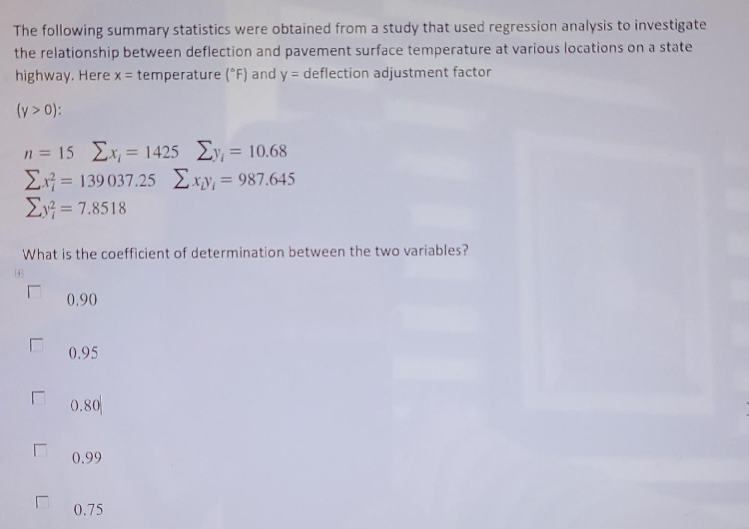 Solved The Following Summary Statistics Were Obtained From A | Chegg.com