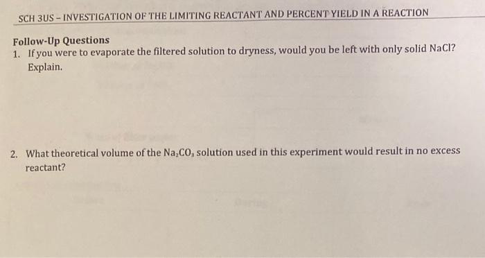 Solved SCH 3US - INVESTIGATION OF THE LIMITING REACTANT AND | Chegg.com