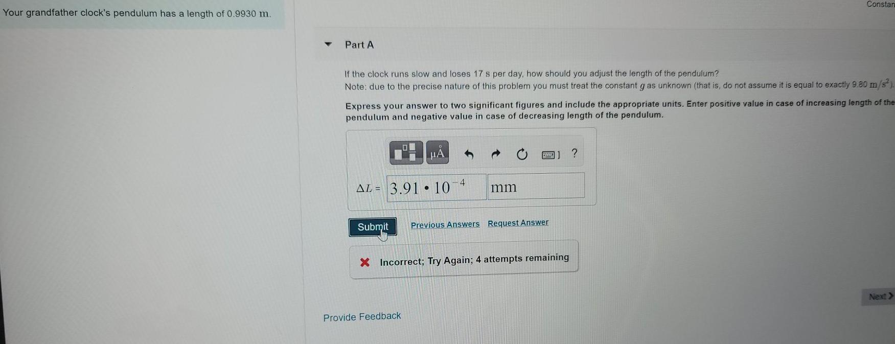 Solved Constan Your grandfather clock's pendulum has a