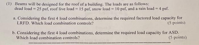Solved (1) Beams will be designed for the roof of a | Chegg.com