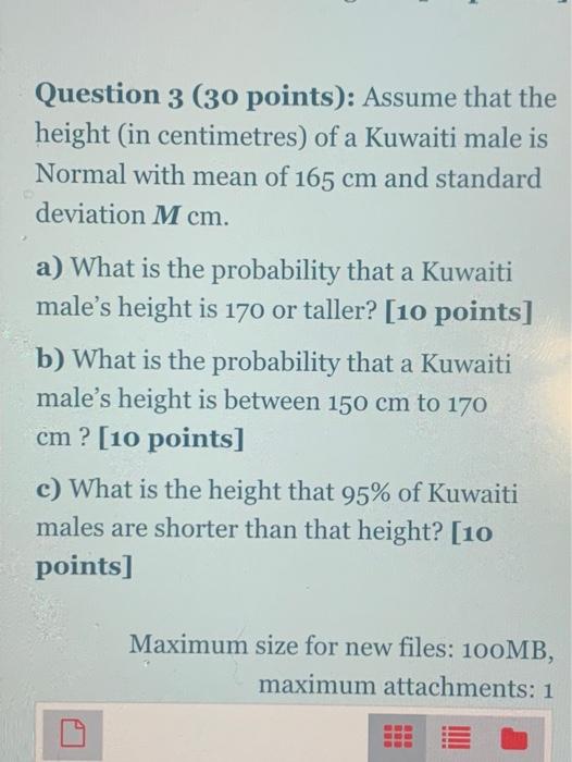 Solved Question 3 30 Points Assume That The Height In