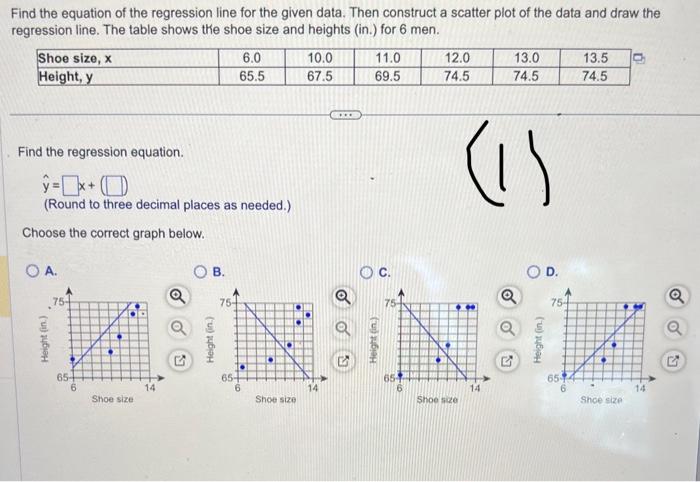 Solved Find the equation of the regression line for the | Chegg.com