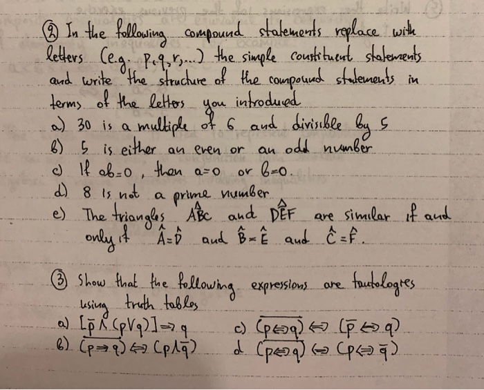 Solved @ In the following compound statements replace with | Chegg.com