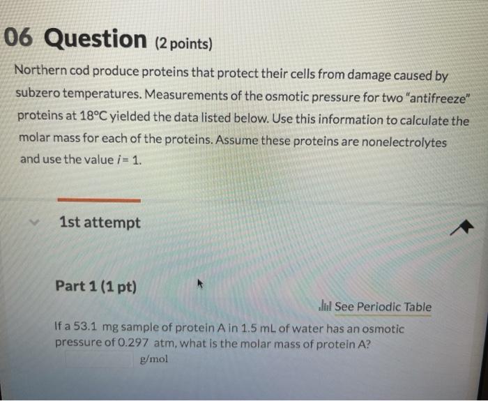 Solved 06 Question (2 points) Northern cod produce proteins | Chegg.com