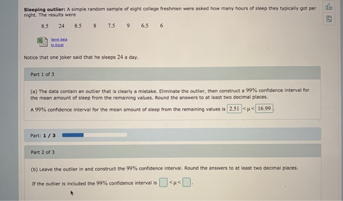 Solved Sleeping outlier: A simple random sample of eight | Chegg.com