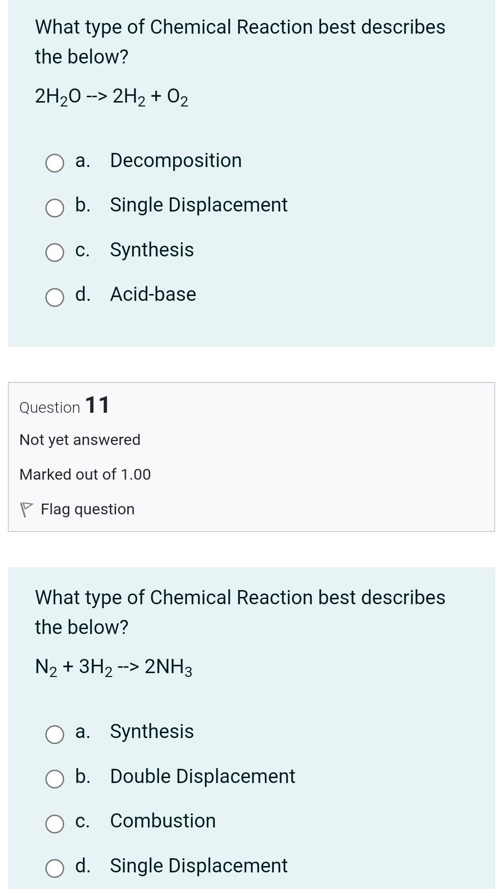 Solved What type of Chemical Reaction best describes the | Chegg.com