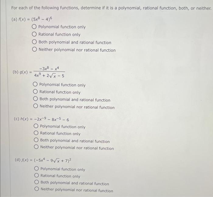 Solved For each of the following functions, determine if it | Chegg.com