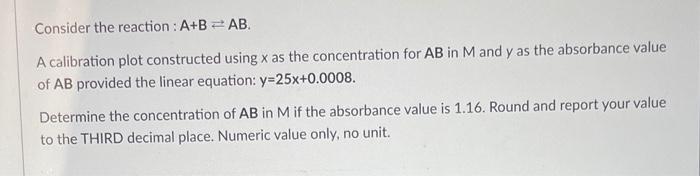 Solved Consider The Reaction : A+B=AB. A Calibration Plot | Chegg.com