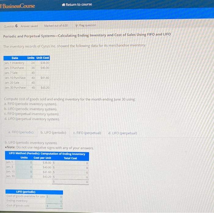 Periodic and Perpetual Systems-Calculating Ending Inventory and Cost of Sales Using FIFO and LIFO
The inventory records of Cy