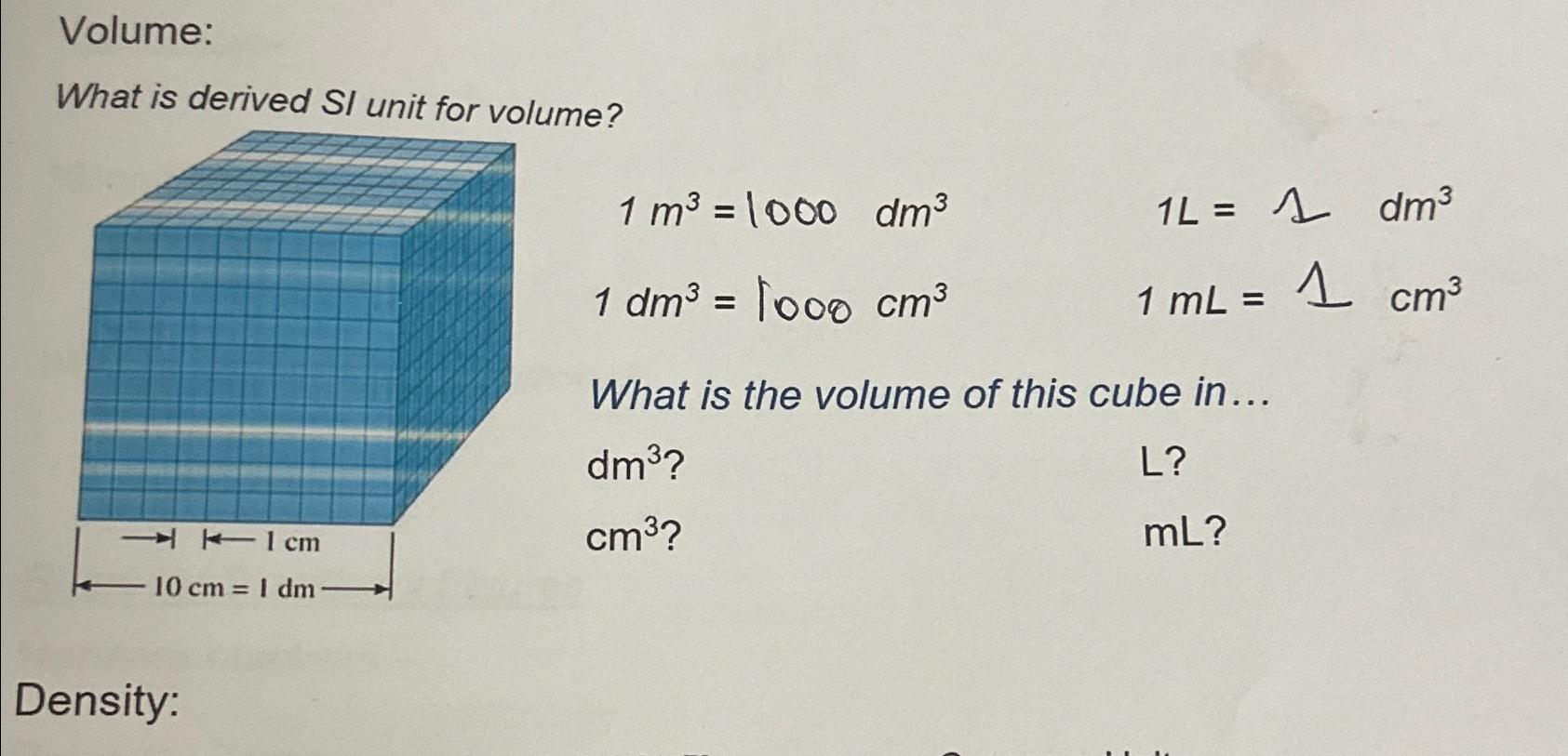 Solved Volume:What is derived SI unit for | Chegg.com