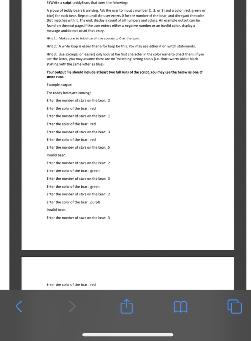 Solved 3) Write a script teddy Bears that does the | Chegg.com