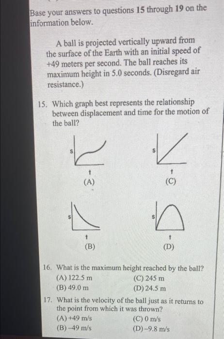 Solved Base your answers to questions 15 through 19 on the | Chegg.com