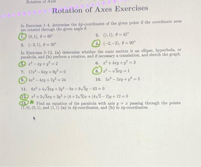 Solved Rotation of Axos Rotation of Axes Exercises In | Chegg.com