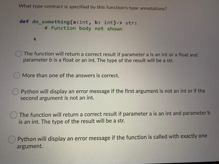 Solved What type contract is specified by this function's | Chegg.com
