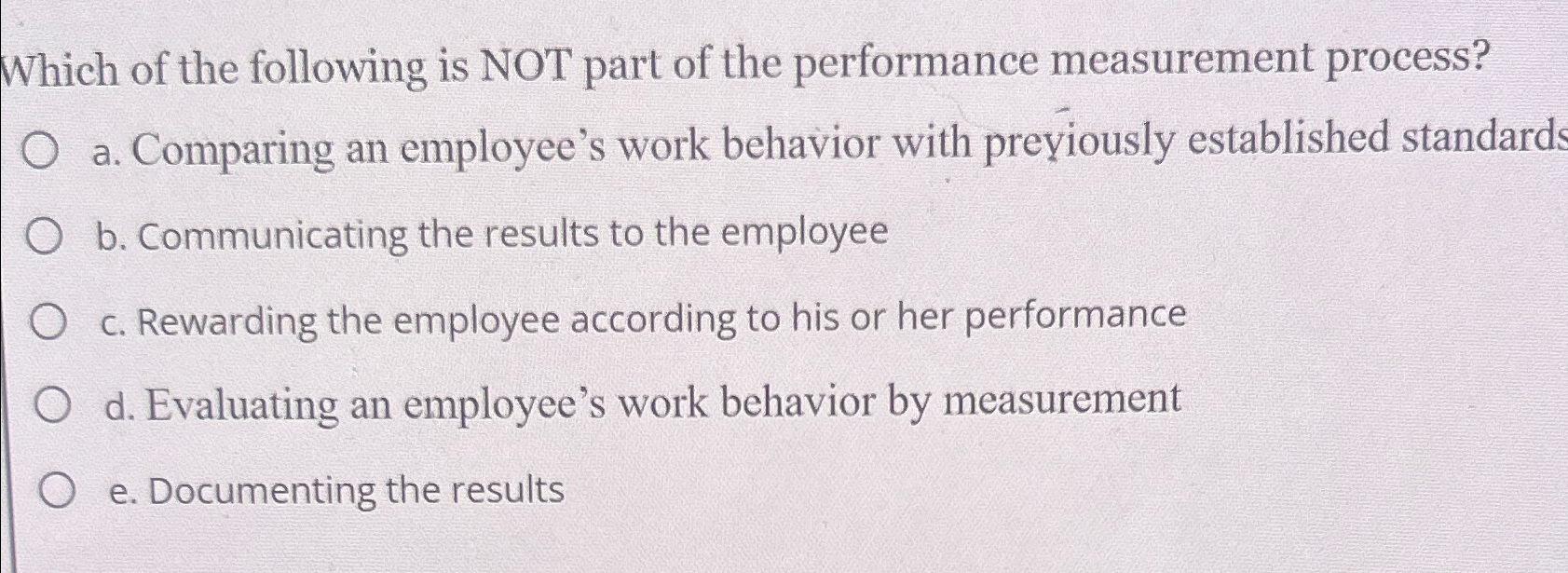 Solved Which of the following is NOT part of the performance | Chegg.com