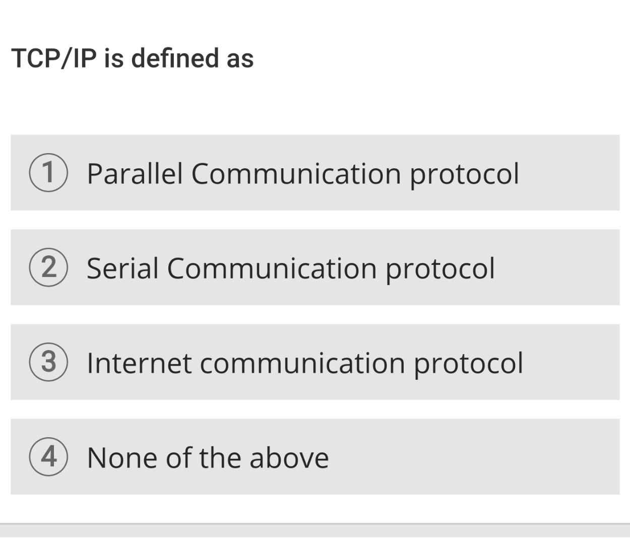 Solved TCP/IP is defined as 1 Parallel Communication | Chegg.com