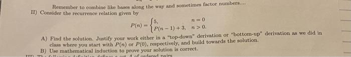 Solved II) Consider the recurrence relation given by | Chegg.com