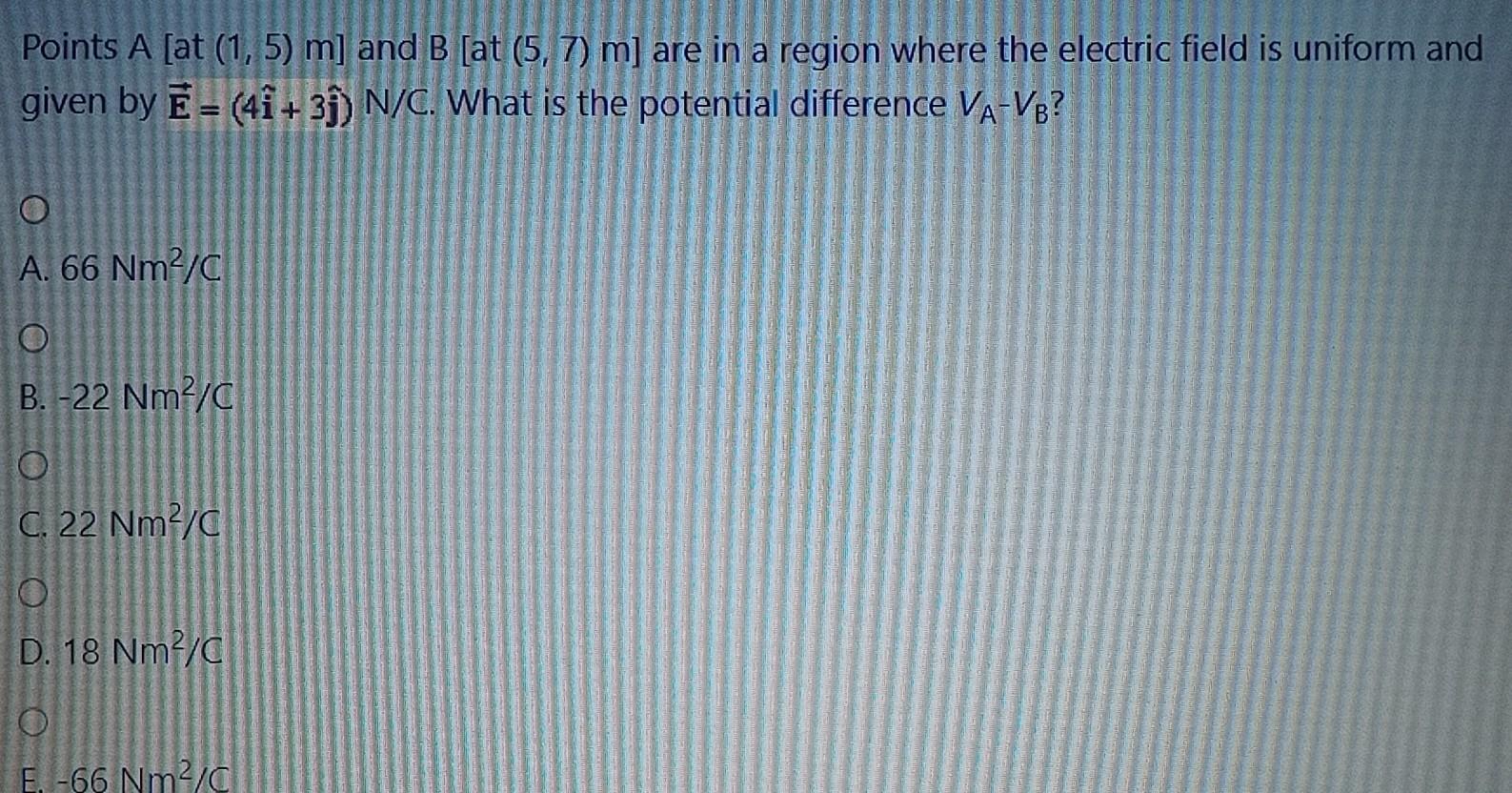 Solved Points A [at (1, 5) m] and B [at (5,7) m] are in a | Chegg.com
