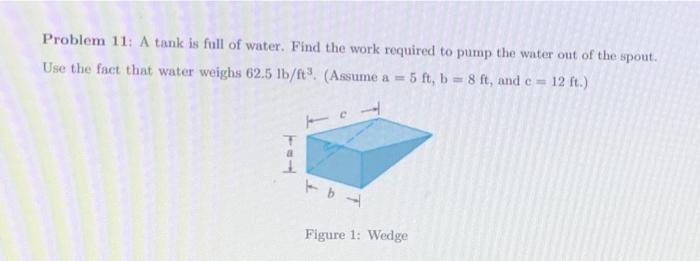 Solved Problem 11: A tank is full of water. Find the work | Chegg.com