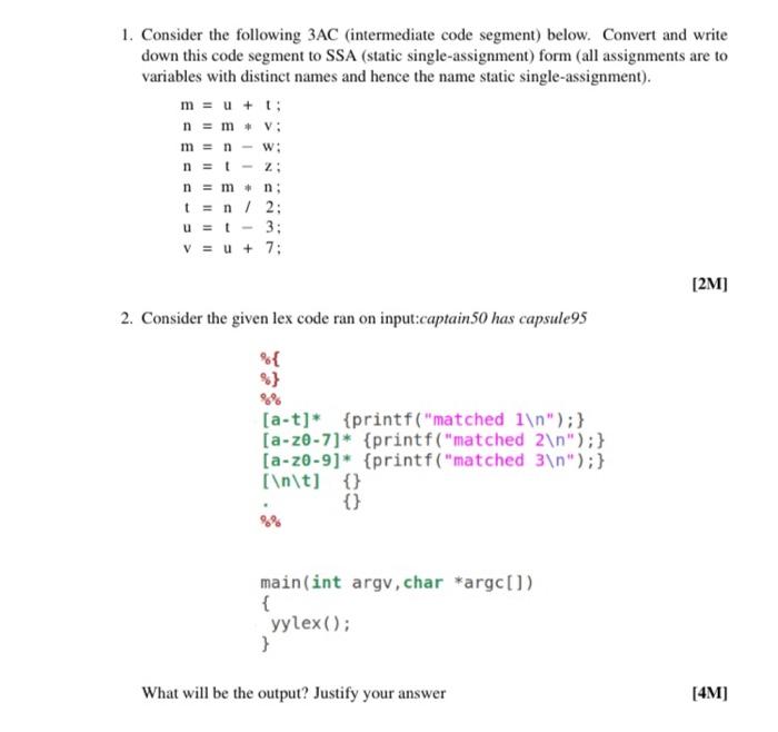 Solved W: ጊ: Z: 1. Consider the following 3AC (intermediate | Chegg.com