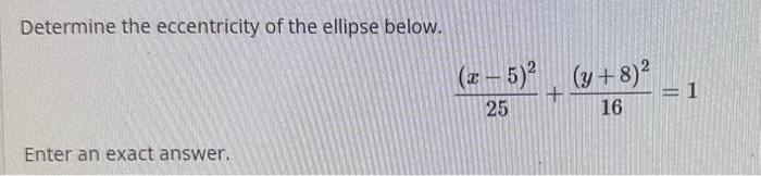 Solved Determine the eccentricity of the ellipse below. | Chegg.com