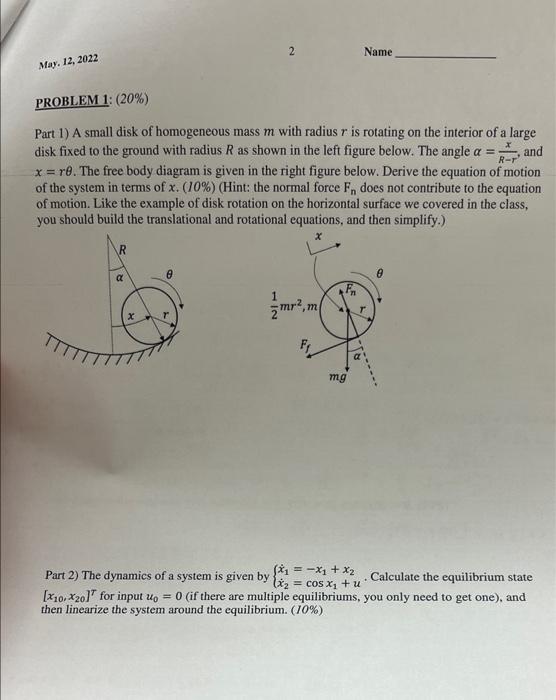 Solved A Small Disk If Homogeneous Mass M With Radius R Is