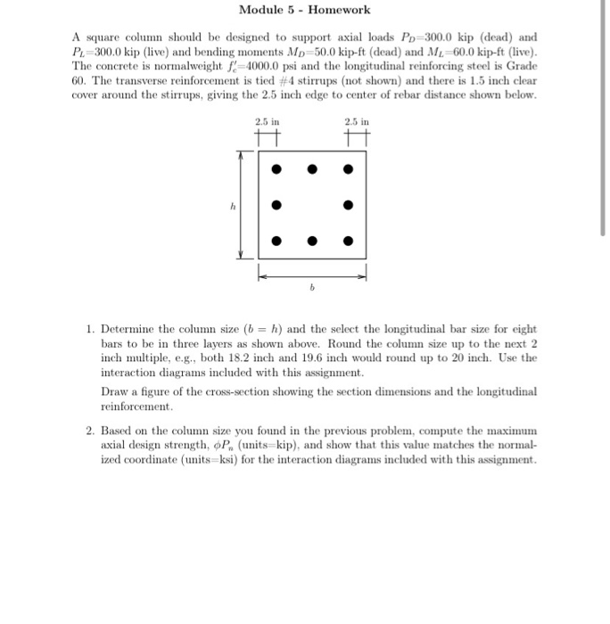 Module 5 Homework A square column should be