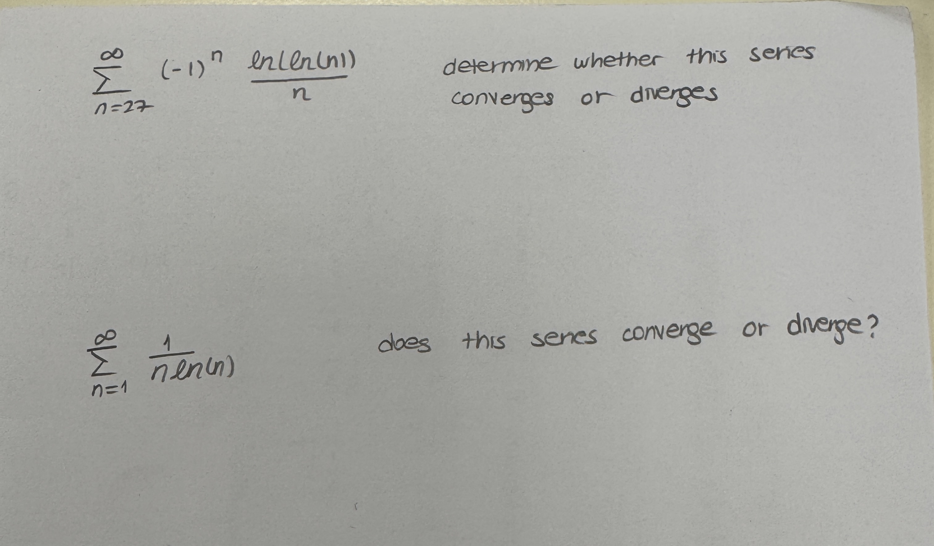 Solved ∑n=27∞(-1)nln(ln(n))ndetermine whether this senes | Chegg.com