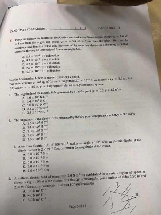 Solved GROUP NO. ] CANDIDATE ID NUMBER: 1. Two point charges | Chegg.com