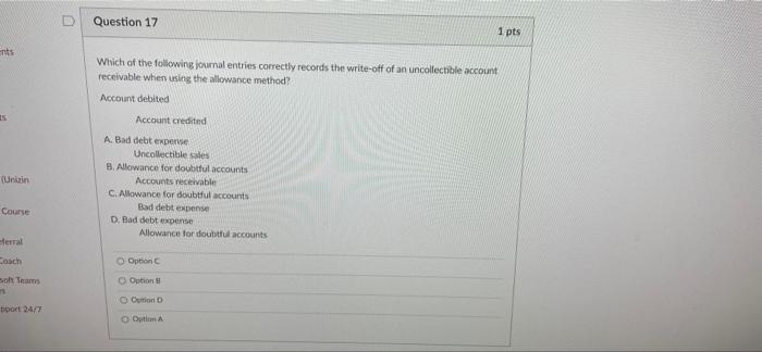 Solved Question 17 1 pts ents Which of the following journal 