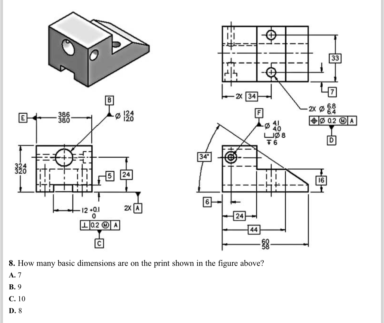 Solved R8. ﻿How many basic dimensions are on the print shown | Chegg.com