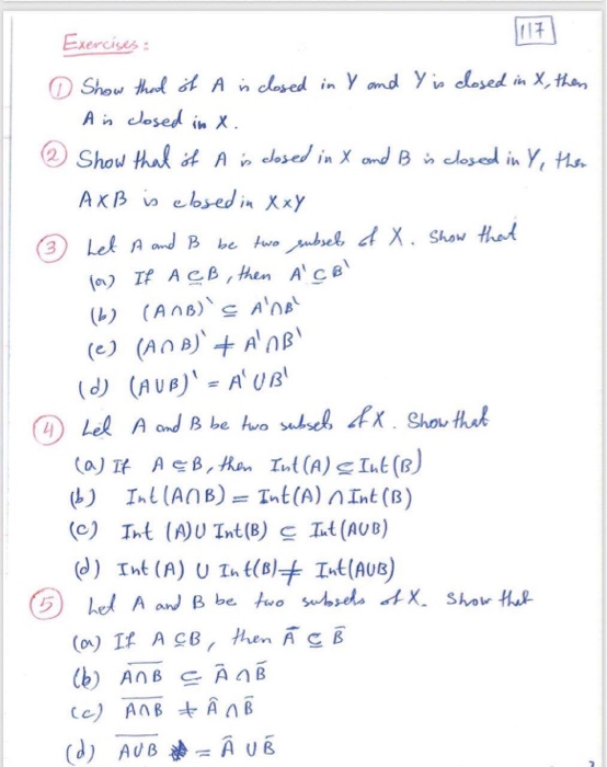 Solved Exercises Show That Of A In Closed In Y And Is C Chegg Com