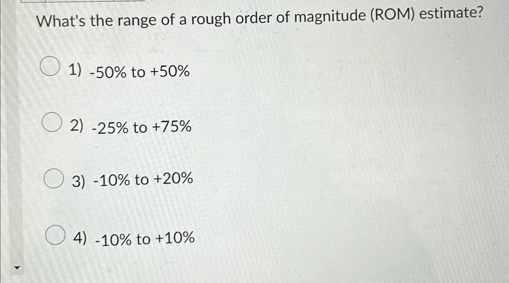 Solved What's the range of a rough order of magnitude (ROM) | Chegg.com