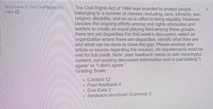 Discussion 5: The Civil Rights Act 1964 The Civil | Chegg.com