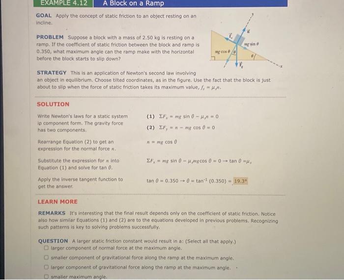 Solved Incline. PROBLEM Suppose A Block With A Mass Of 2.50 | Chegg.com