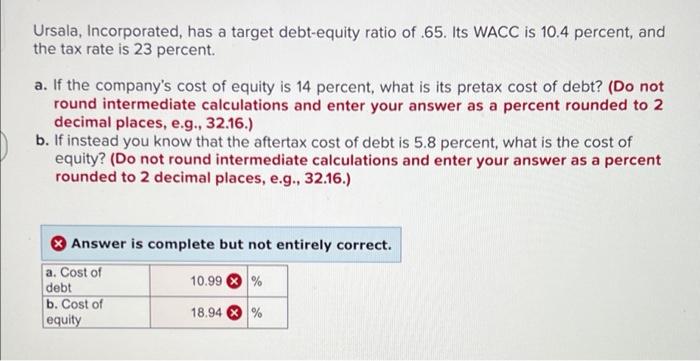 Solved Ursala, Incorporated, Has A Target Debt-equity Ratio | Chegg.com