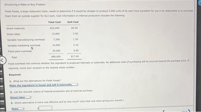 Solved Structuring a Make-or-Buy Problem Fresh Foods, a | Chegg.com