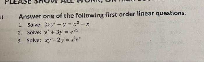 Solved 1) Answer one of the following first order linear | Chegg.com