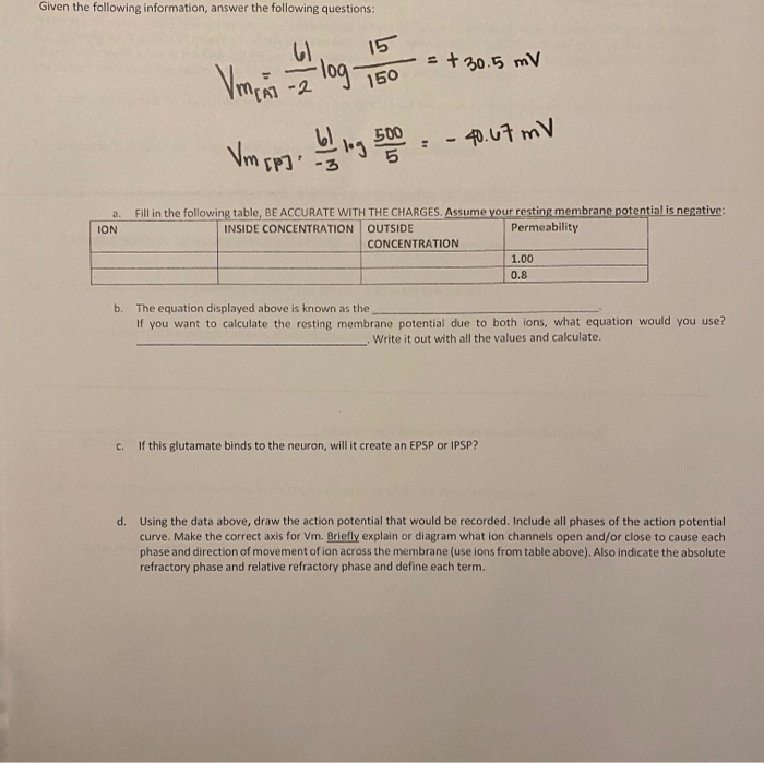 Solved Given the following information, answer the following | Chegg.com