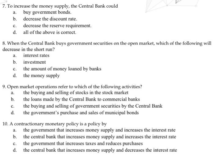 Solved A. 6. Monetary Policy Refers To The Actions The | Chegg.com