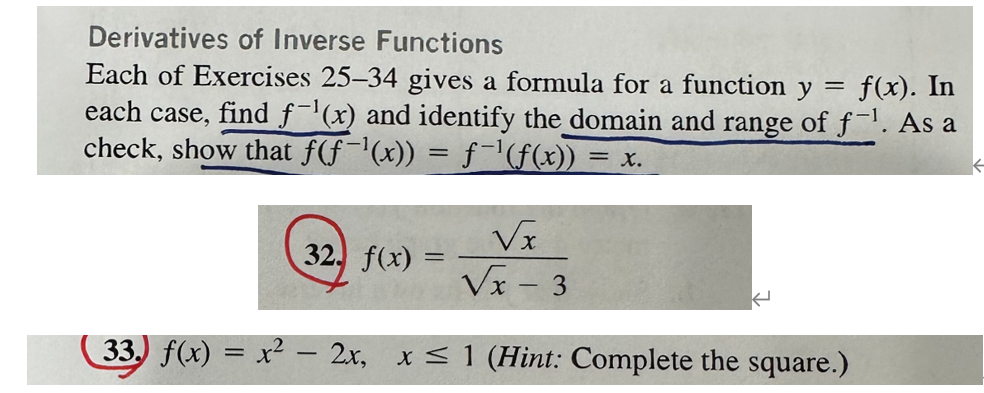 Solved Derivatives Of Inverse Functions Each Of Exercises | Chegg.com