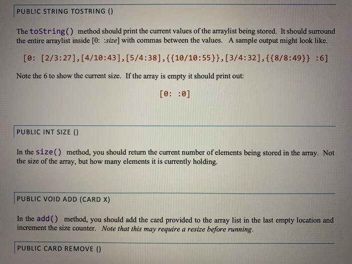 CS145 - PROGRAMMING ASSIGNMENT CARD ARRAY LIST | Chegg.com