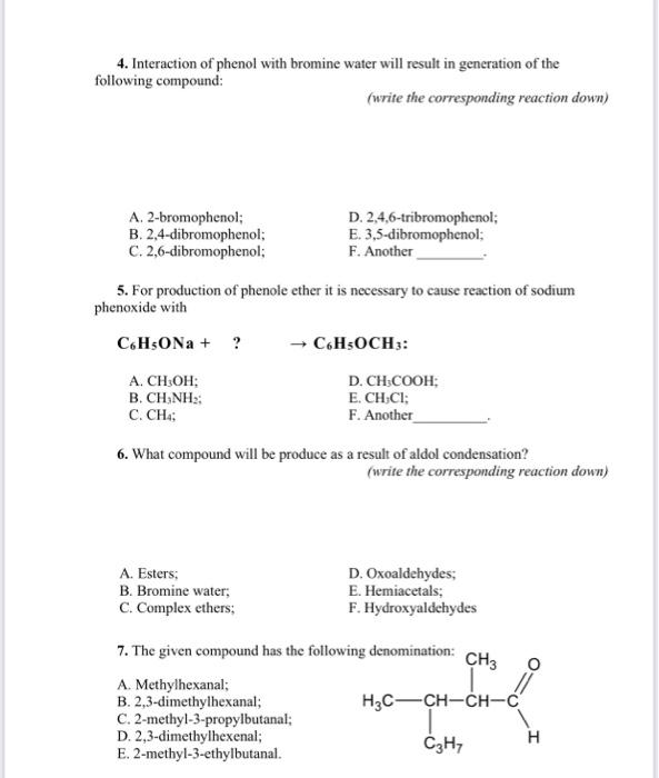 Solved 4. Interaction of phenol with bromine water will | Chegg.com