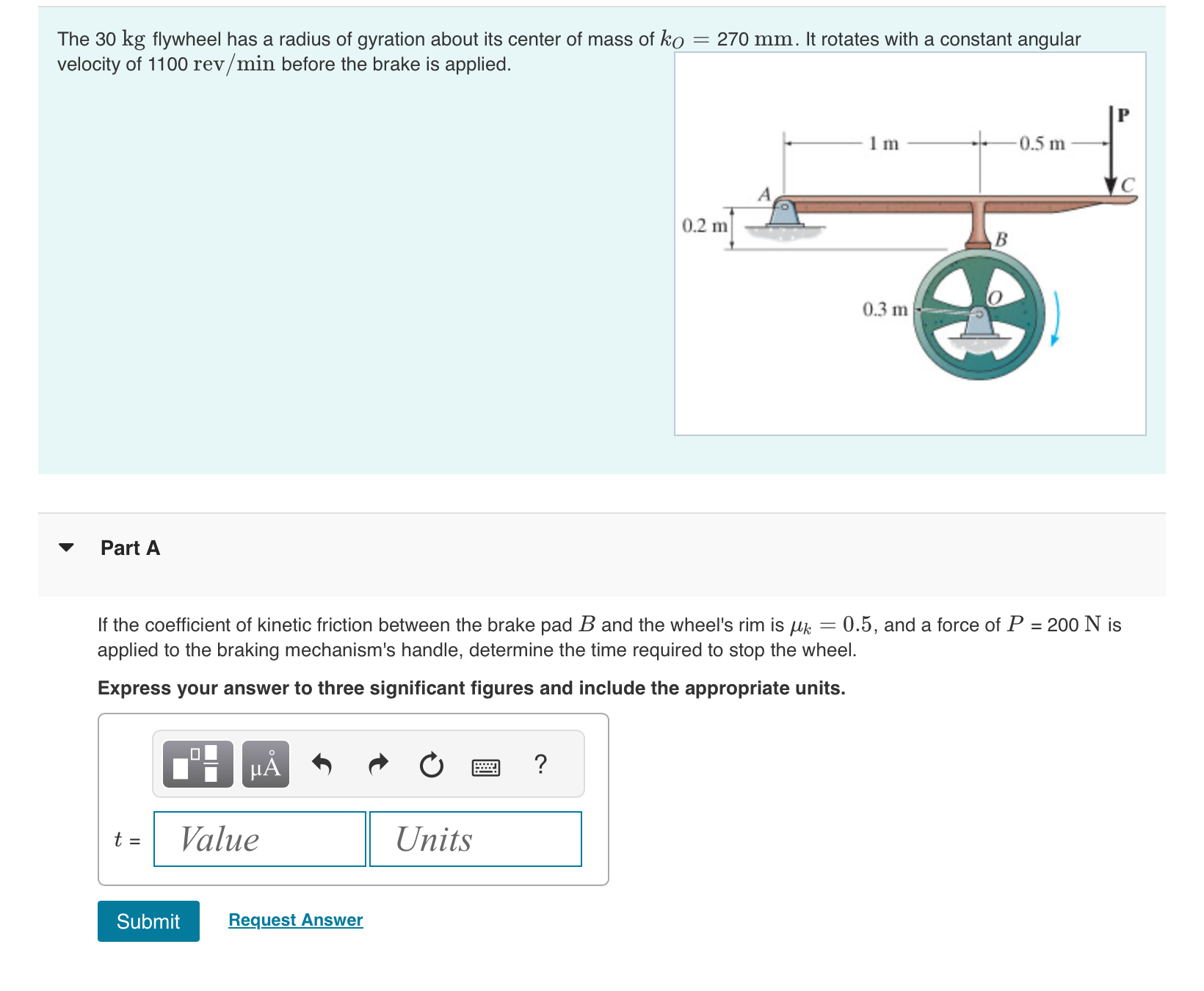 Solved The 30kg flywheel has a radius of gyration about its | Chegg.com