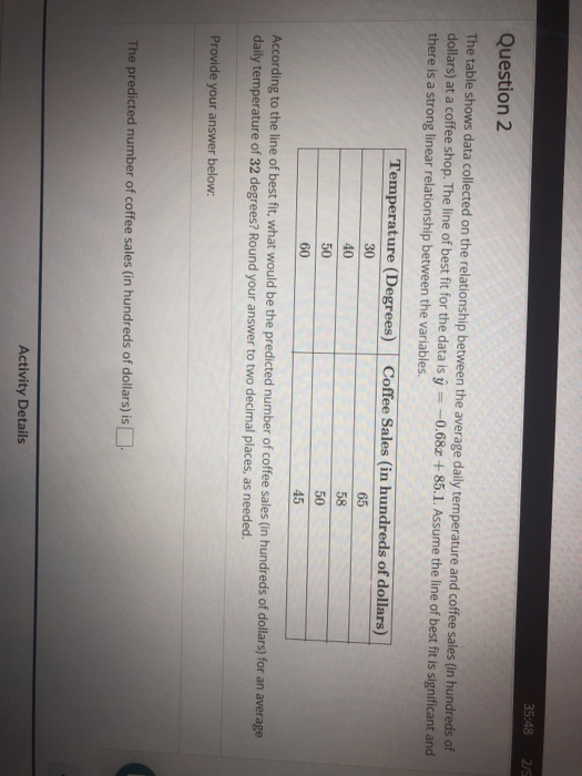 Solved he table shows data collected on the relationship | Chegg.com